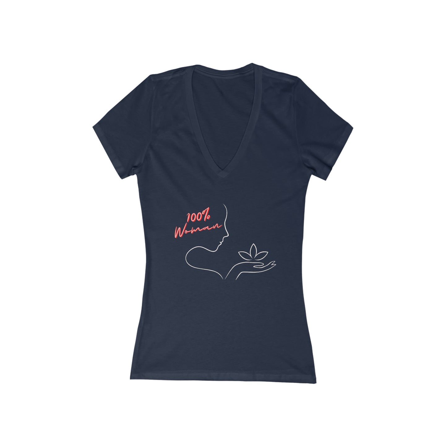 "100% Women" Jersey Short Sleeve Deep V-Neck Tee