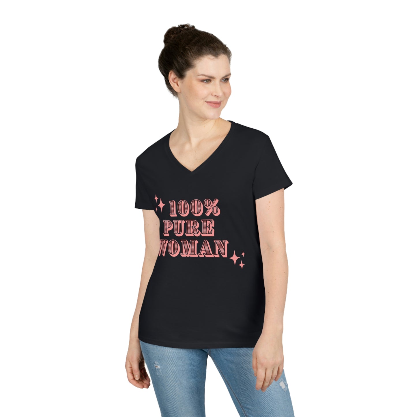 "100% Pure Woman" Ladies' V-Neck T-Shirt