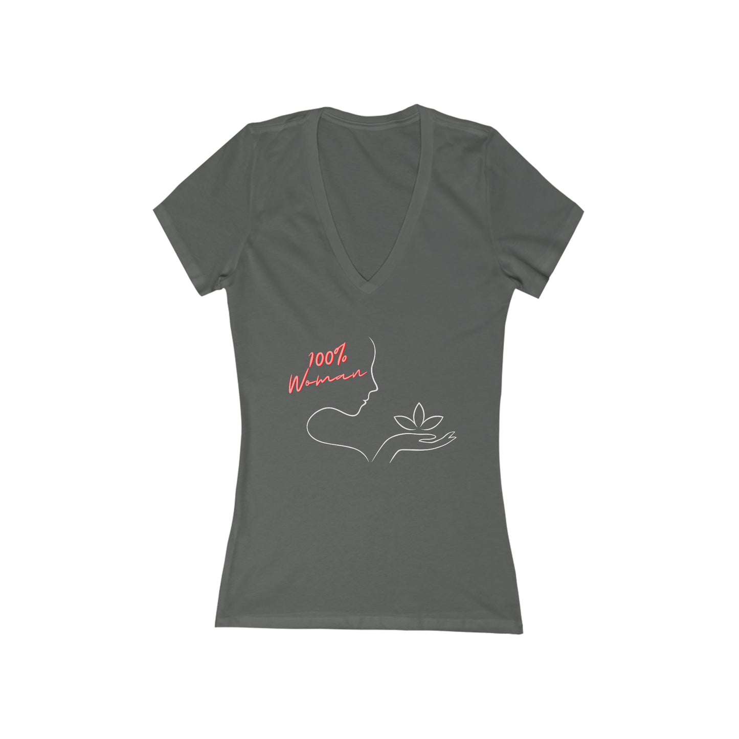 "100% Women" Jersey Short Sleeve Deep V-Neck Tee
