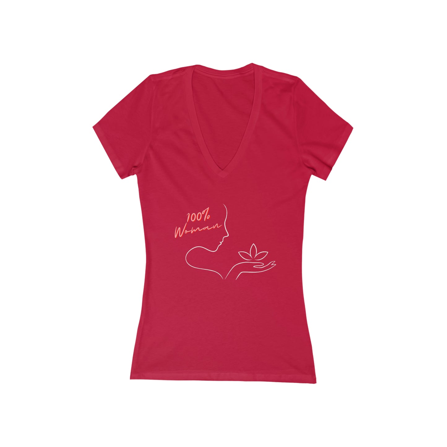 "100% Women" Jersey Short Sleeve Deep V-Neck Tee