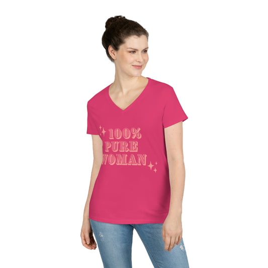 "100% Pure Woman" Ladies' V-Neck T-Shirt