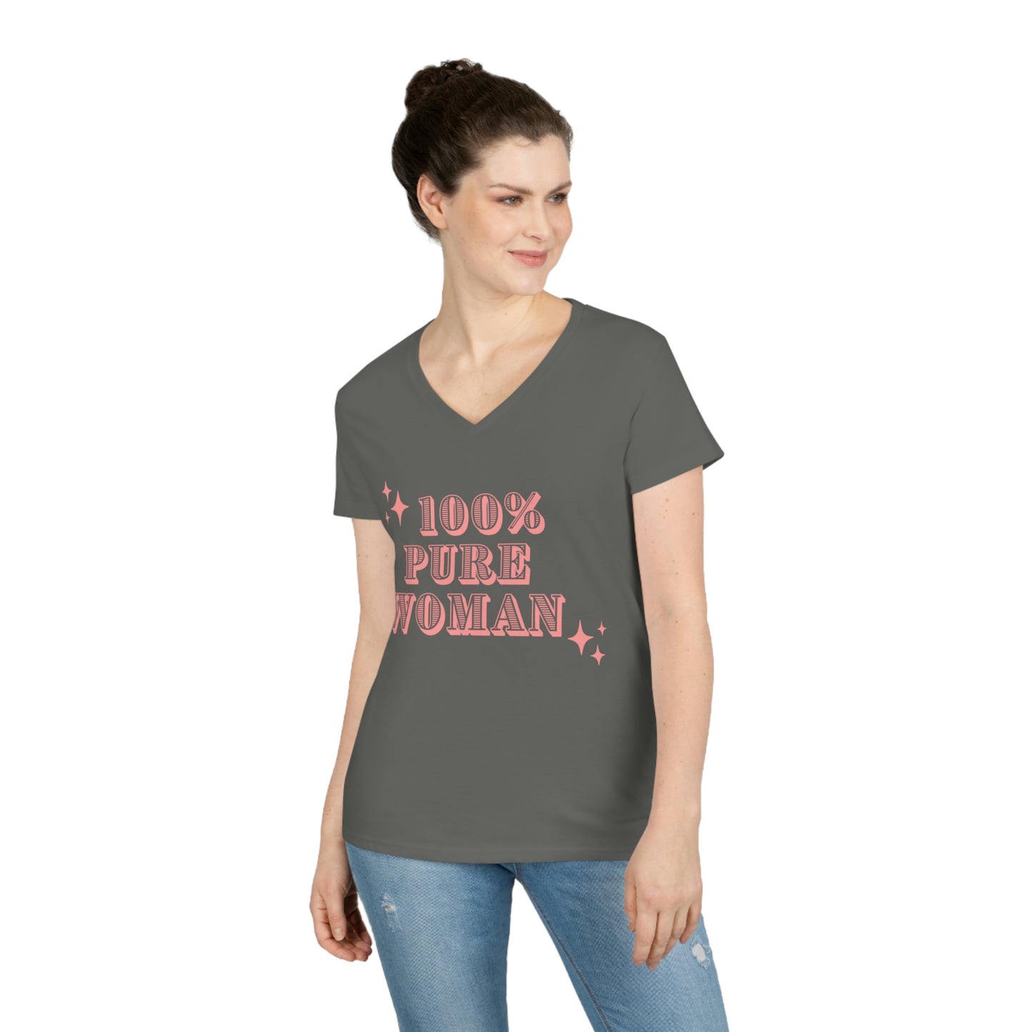 "100% Pure Woman" Ladies' V-Neck T-Shirt