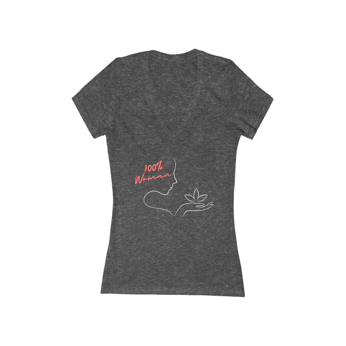 "100% Women" Jersey Short Sleeve Deep V-Neck Tee