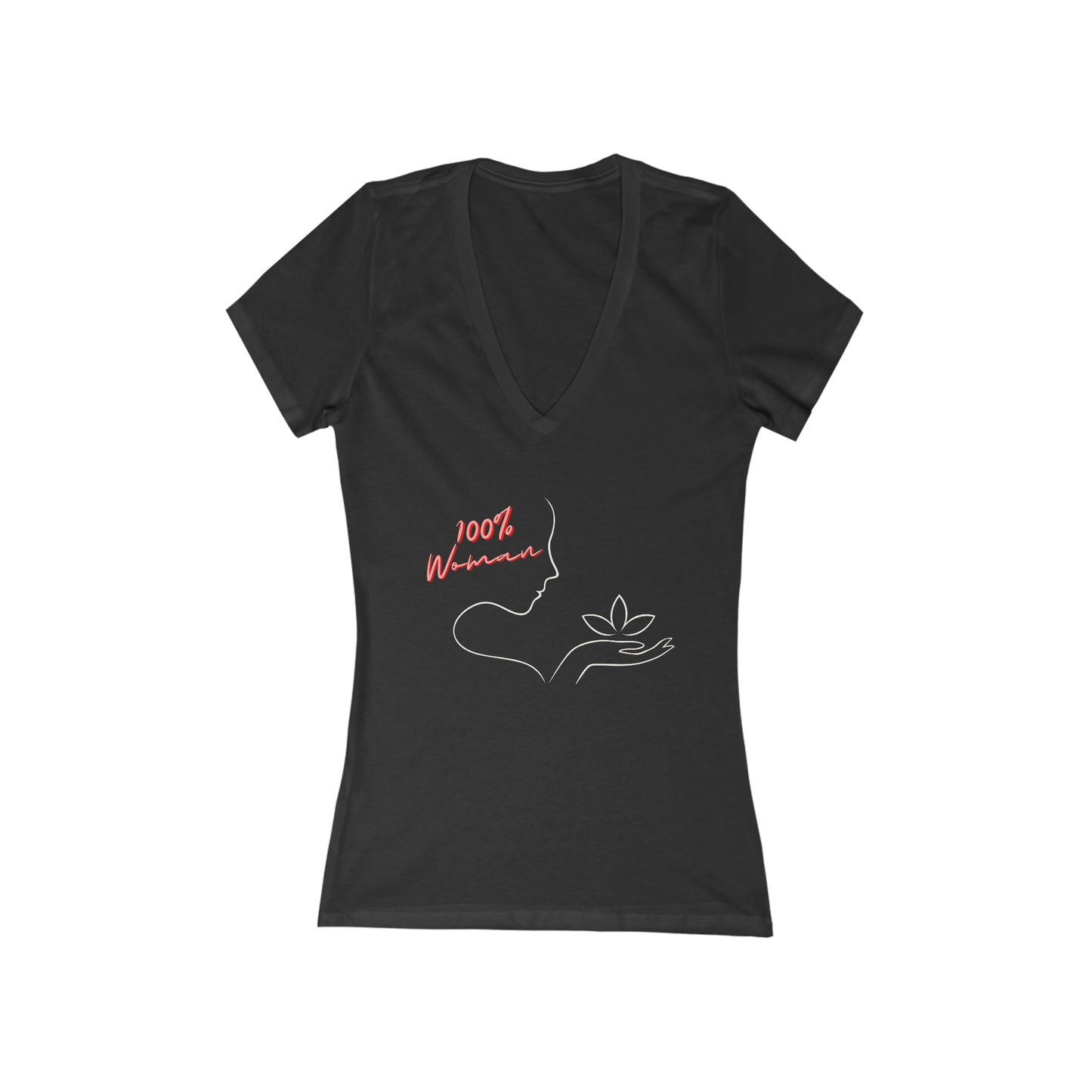 "100% Women" Jersey Short Sleeve Deep V-Neck Tee